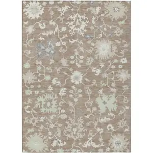Photo of Taupe Beige And Gray Floral Washable Indoor Outdoor Area Rug