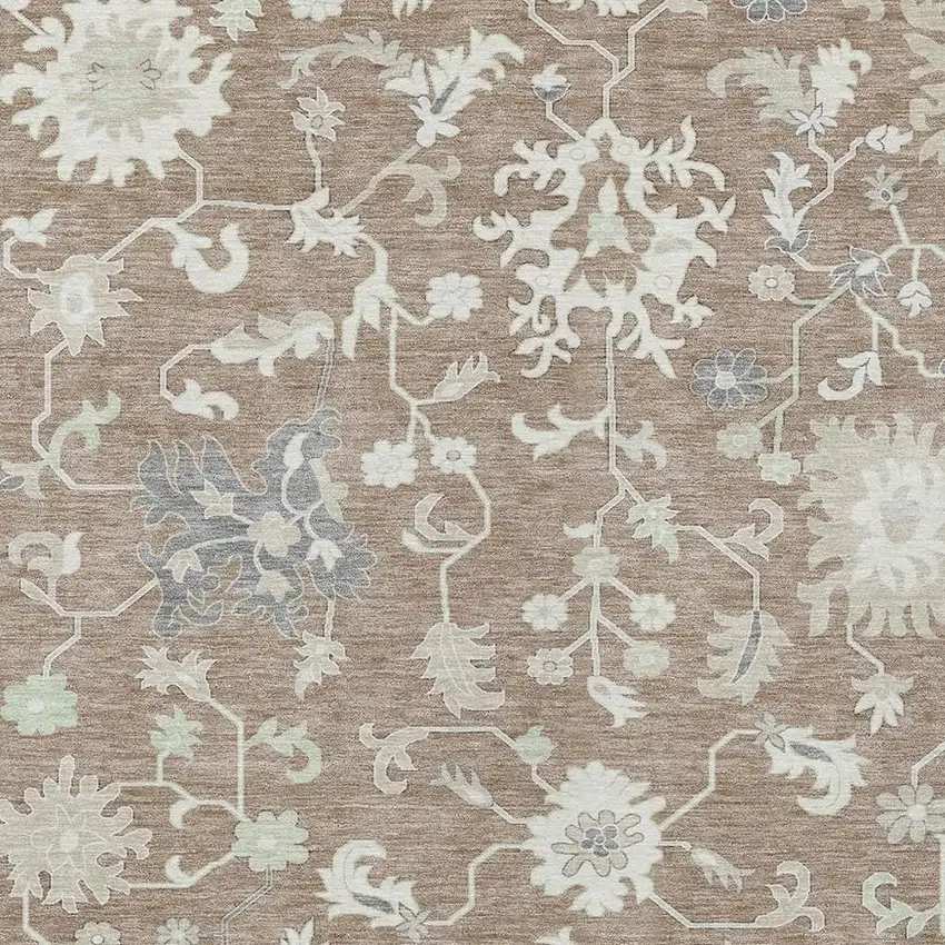 Taupe Beige And Gray Floral Washable Indoor Outdoor Area Rug Photo 3