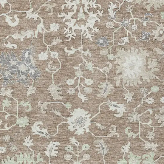 Taupe Beige And Gray Floral Washable Indoor Outdoor Area Rug Photo 7