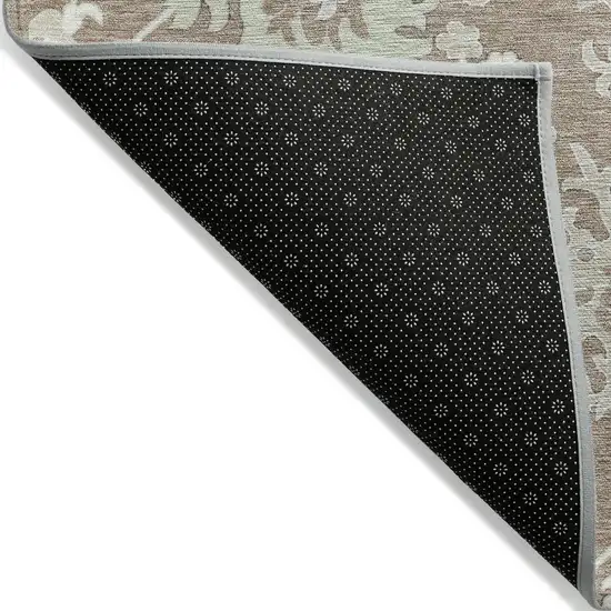Taupe Beige And Gray Floral Washable Indoor Outdoor Area Rug Photo 8