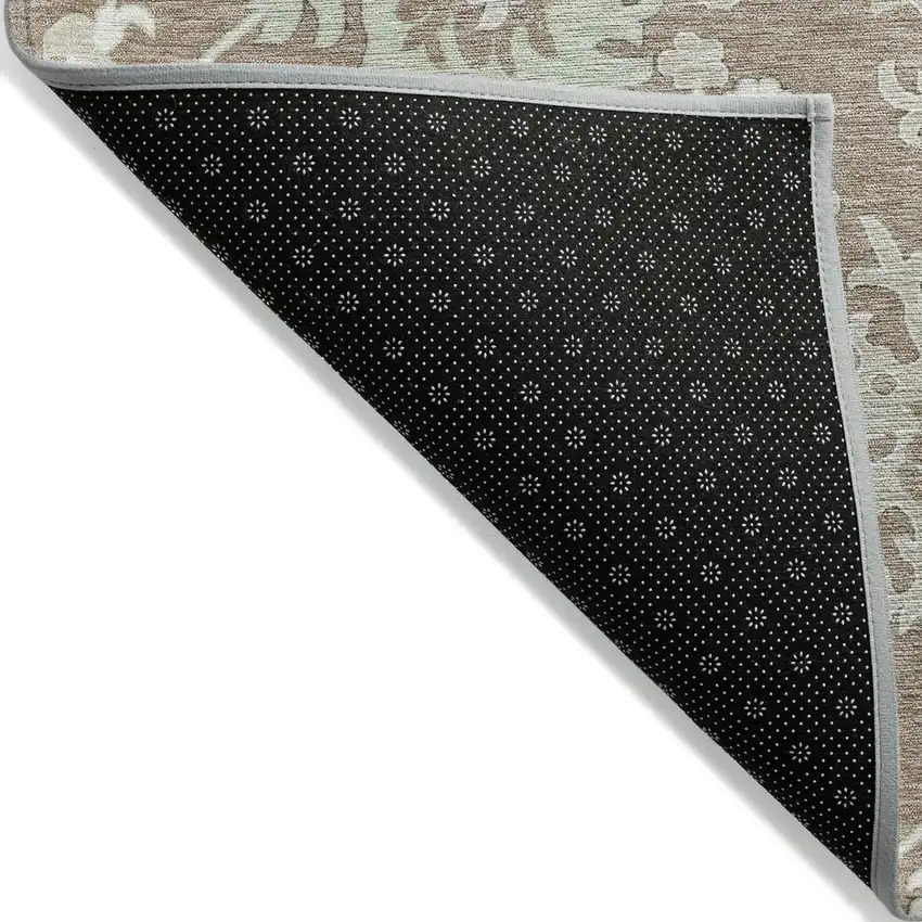 Taupe Beige And Gray Floral Washable Indoor Outdoor Area Rug Photo 8