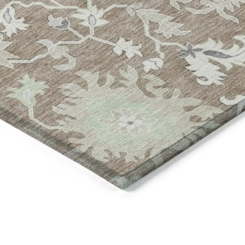 Taupe Beige And Gray Floral Washable Indoor Outdoor Area Rug Photo 6