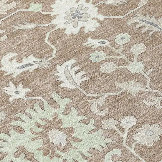 Taupe Beige And Gray Floral Washable Indoor Outdoor Area Rug Photo 9