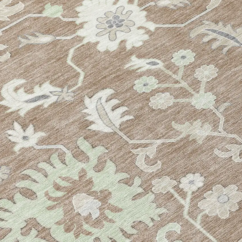 Taupe Beige And Gray Floral Washable Indoor Outdoor Area Rug Photo 9