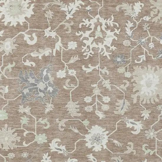 Taupe Beige And Gray Floral Washable Indoor Outdoor Area Rug Photo 3