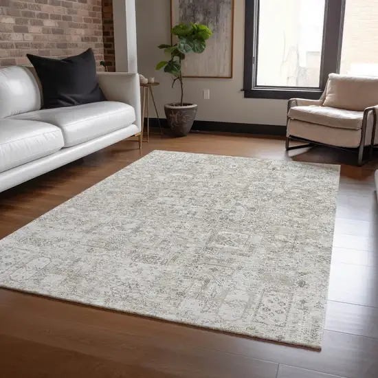 Taupe Beige And Gray Floral Washable Indoor Outdoor Area Rug Photo 7