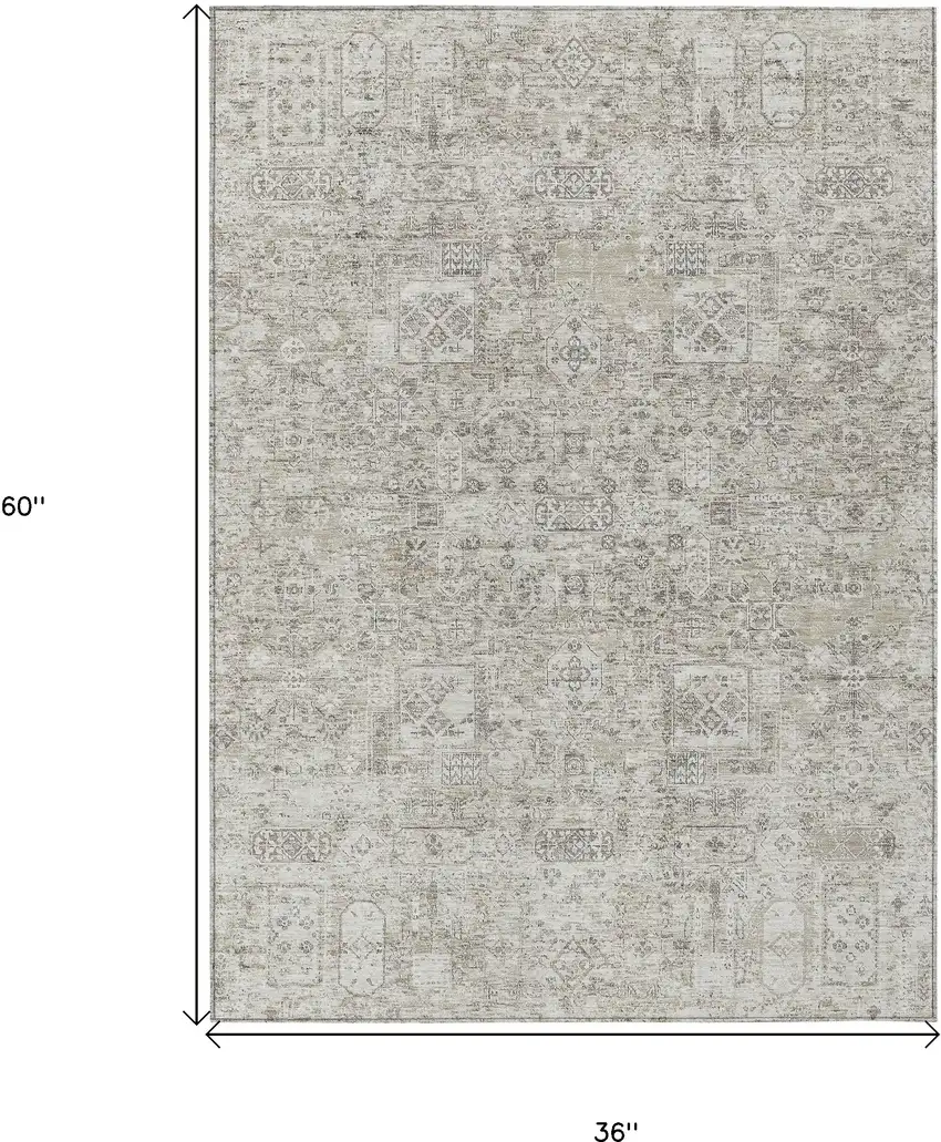 Taupe Beige And Gray Floral Washable Indoor Outdoor Area Rug Photo 3