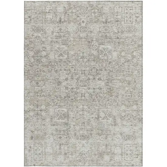 Taupe Beige And Gray Floral Washable Indoor Outdoor Area Rug Photo 5