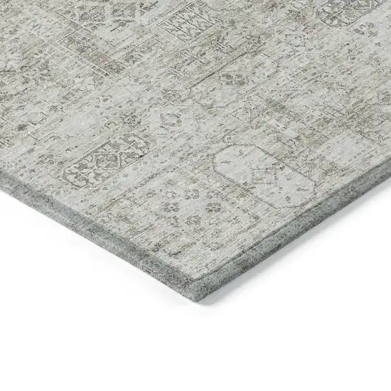 Taupe Beige And Gray Floral Washable Indoor Outdoor Area Rug Photo 4