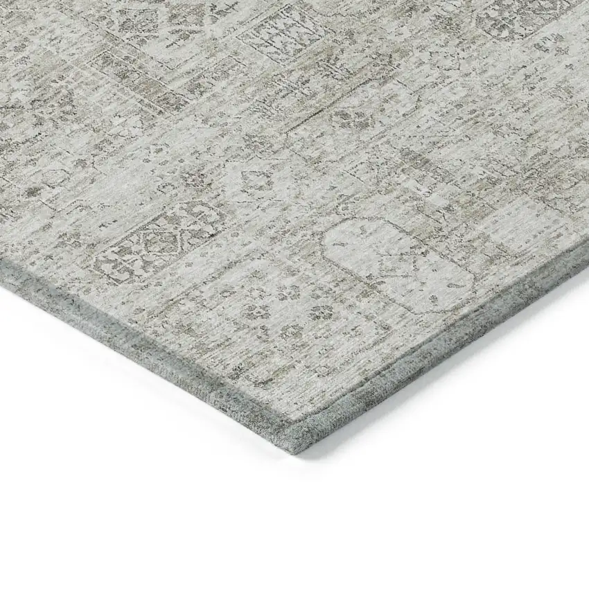 Taupe Beige And Gray Floral Washable Indoor Outdoor Area Rug Photo 4