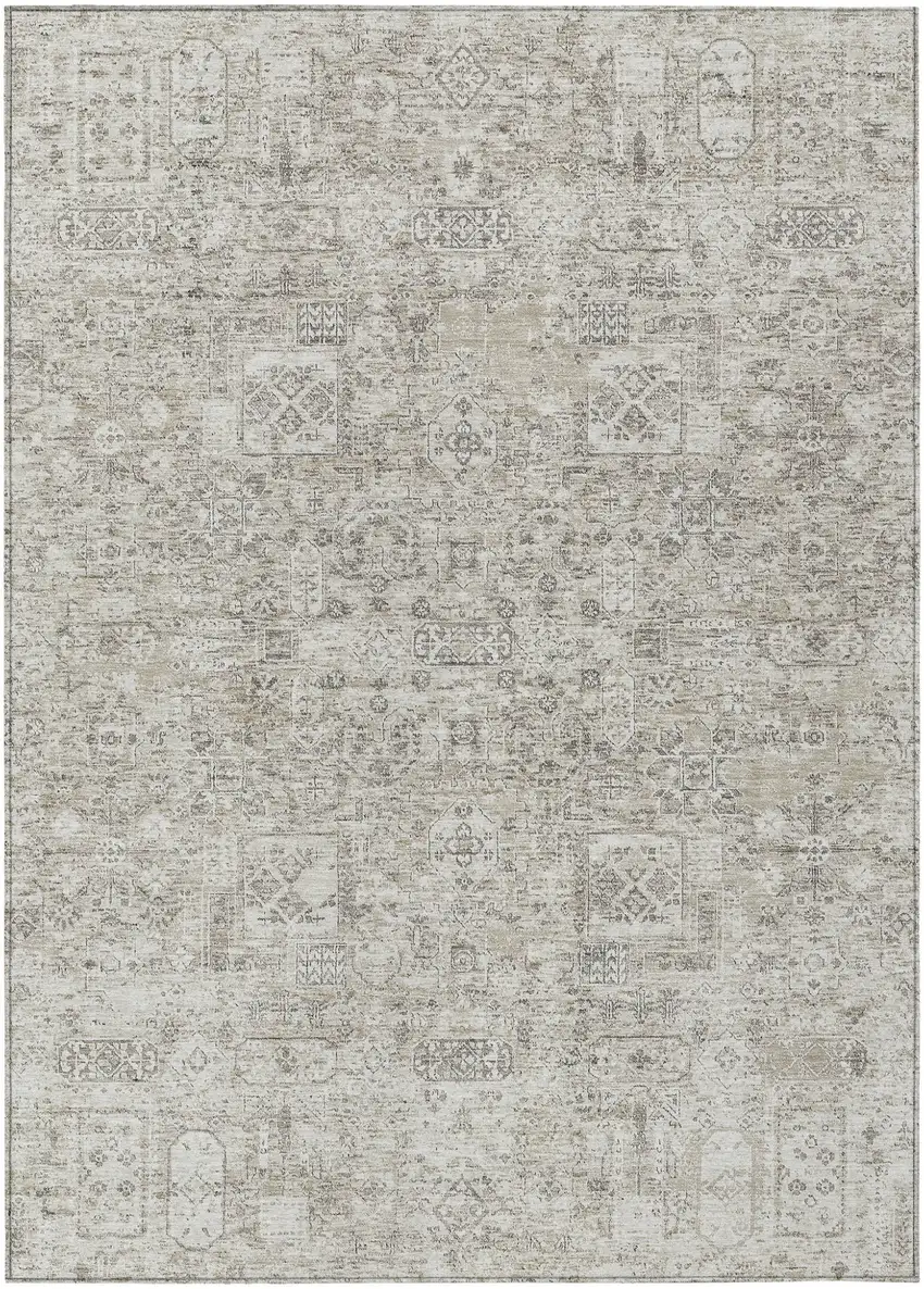 Taupe Beige And Gray Floral Washable Indoor Outdoor Area Rug Photo 2