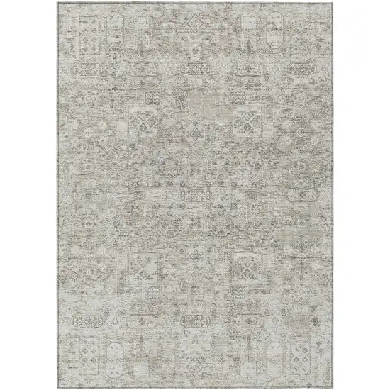 Taupe Beige And Gray Floral Washable Indoor Outdoor Area Rug Photo 2