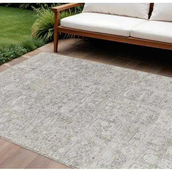 Taupe Beige And Gray Floral Washable Indoor Outdoor Area Rug Photo 1