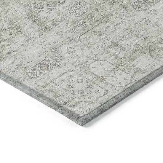 Taupe Beige And Gray Floral Washable Indoor Outdoor Area Rug Photo 4