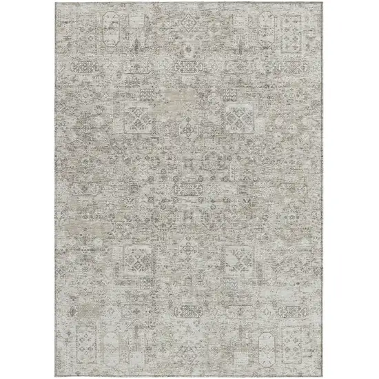 Taupe Beige And Gray Floral Washable Indoor Outdoor Area Rug Photo 5
