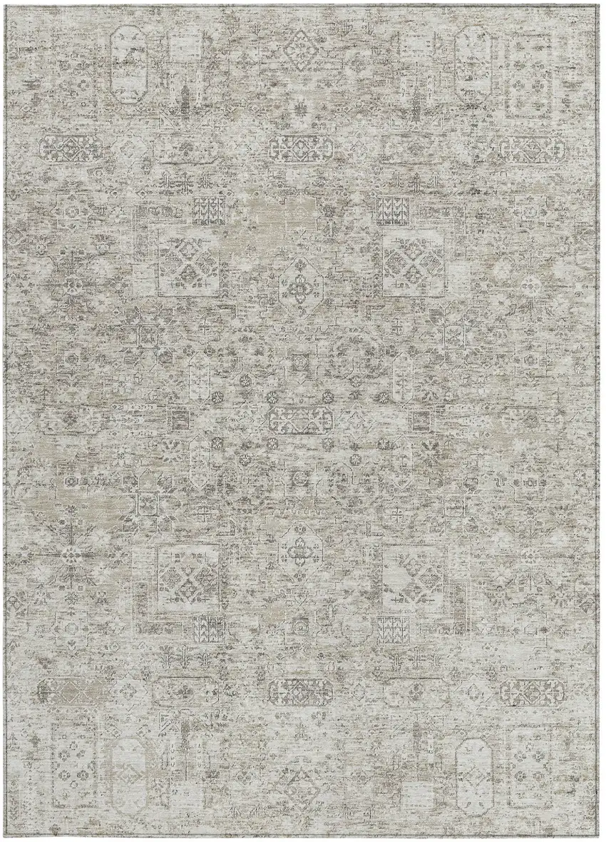 Taupe Beige And Gray Floral Washable Indoor Outdoor Area Rug Photo 5