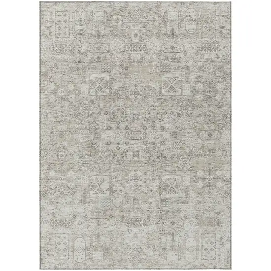 Taupe Beige And Gray Floral Washable Indoor Outdoor Area Rug Photo 2