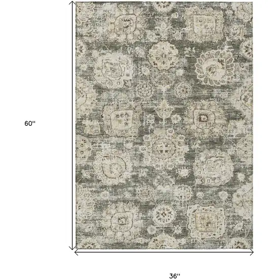 Taupe Beige And Gray Floral Washable Indoor Outdoor Area Rug Photo 3