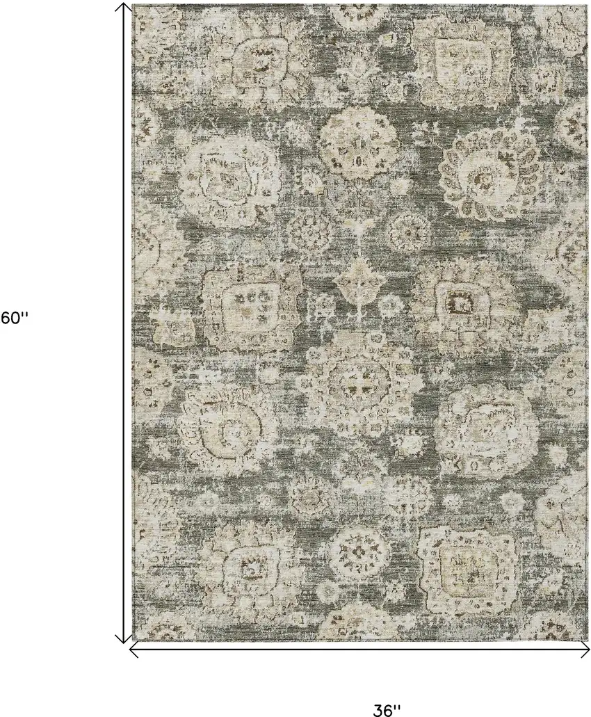 Taupe Beige And Gray Floral Washable Indoor Outdoor Area Rug Photo 3
