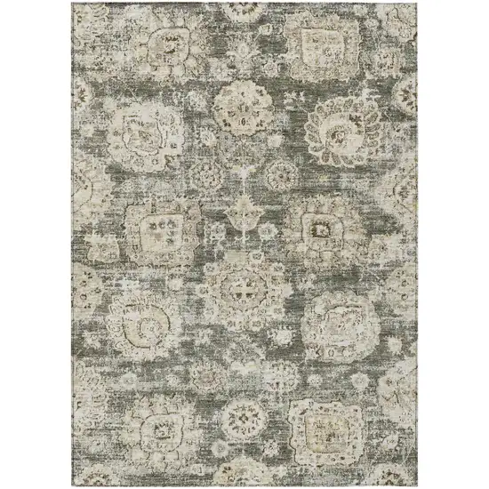 Taupe Beige And Gray Floral Washable Indoor Outdoor Area Rug Photo 2