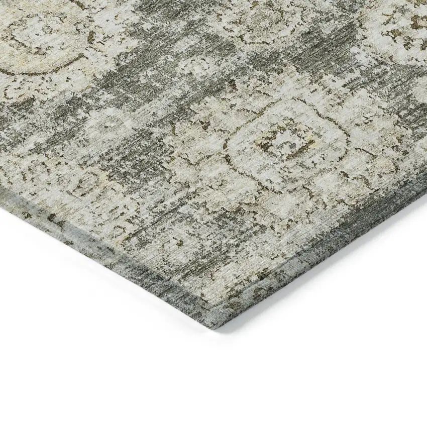 Taupe Beige And Gray Floral Washable Indoor Outdoor Area Rug Photo 4