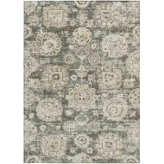 Taupe Beige And Gray Floral Washable Indoor Outdoor Area Rug Photo 6