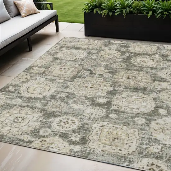 Taupe Beige And Gray Floral Washable Indoor Outdoor Area Rug Photo 1