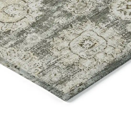 Taupe Beige And Gray Floral Washable Indoor Outdoor Area Rug Photo 3