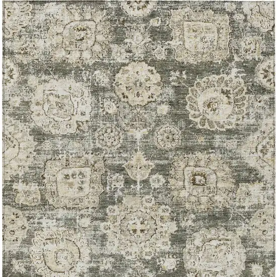 Taupe Beige And Gray Floral Washable Indoor Outdoor Area Rug Photo 4