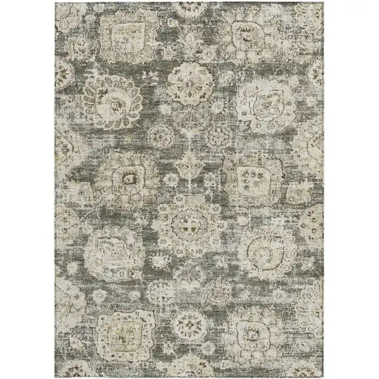 Taupe Beige And Gray Floral Washable Indoor Outdoor Area Rug Photo 5
