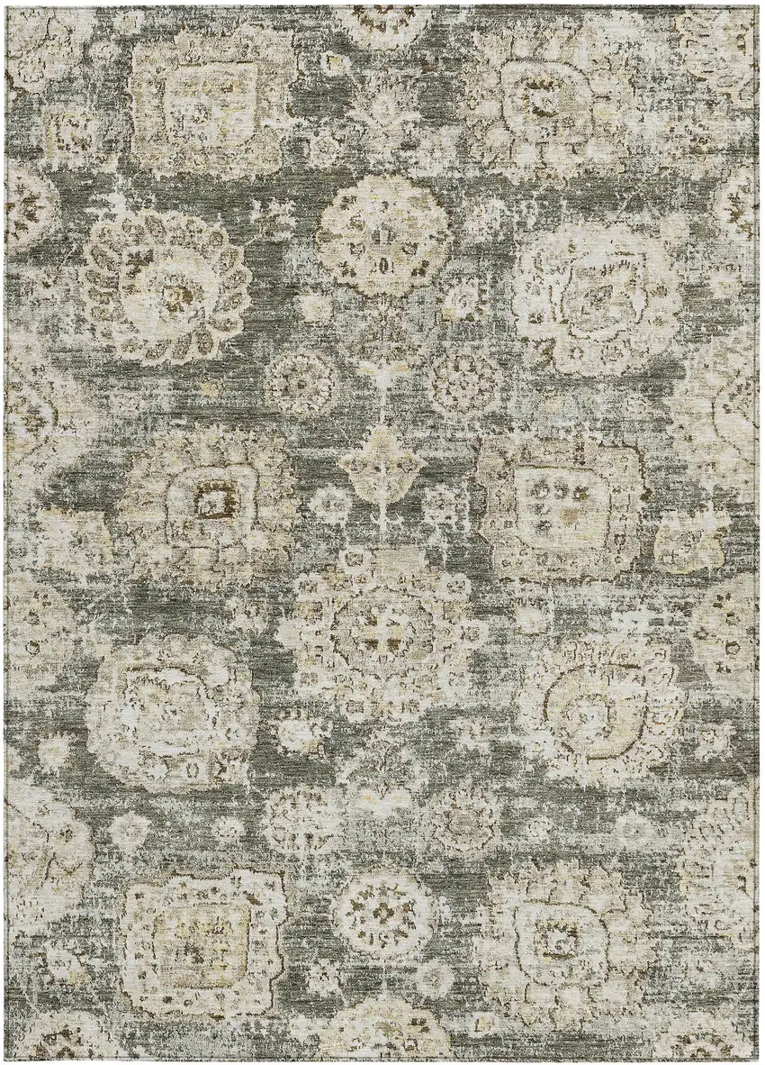 Taupe Beige And Gray Floral Washable Indoor Outdoor Area Rug Photo 5