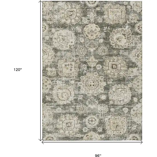 Taupe Beige And Gray Floral Washable Indoor Outdoor Area Rug Photo 3
