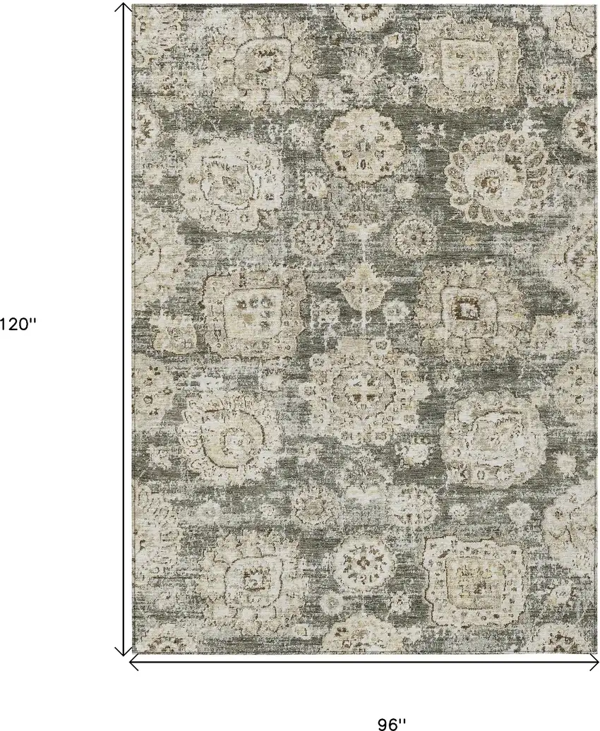 Taupe Beige And Gray Floral Washable Indoor Outdoor Area Rug Photo 3