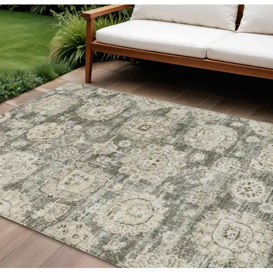 Taupe Beige And Gray Floral Washable Indoor Outdoor Area Rug Photo 1