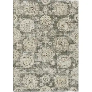 Photo of Taupe Beige And Gray Floral Washable Indoor Outdoor Area Rug
