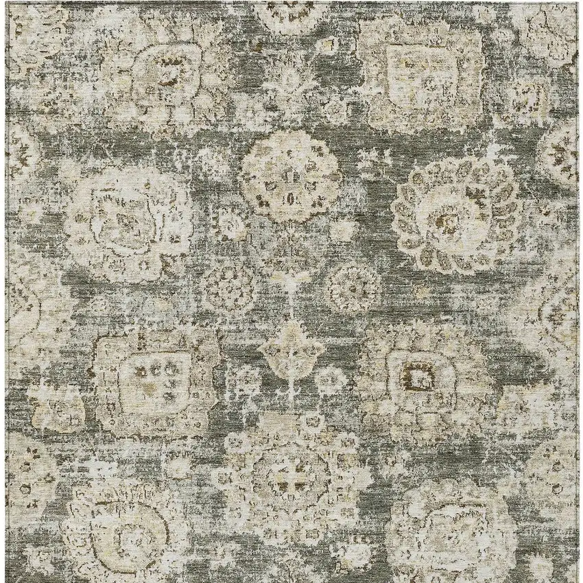 Taupe Beige And Gray Floral Washable Indoor Outdoor Area Rug Photo 4