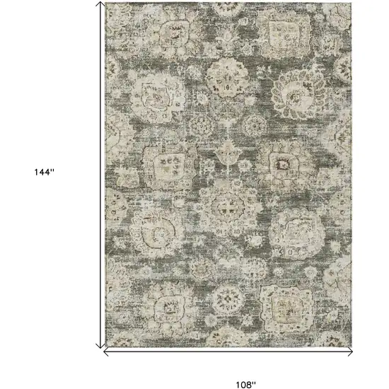 Taupe Beige And Gray Floral Washable Indoor Outdoor Area Rug Photo 3