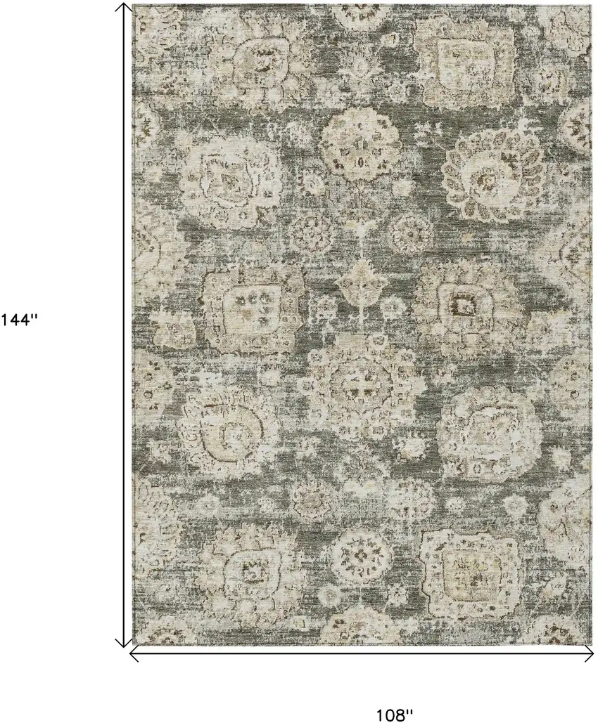 Taupe Beige And Gray Floral Washable Indoor Outdoor Area Rug Photo 3