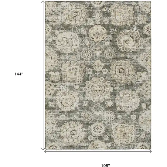Taupe Beige And Gray Floral Washable Indoor Outdoor Area Rug Photo 3