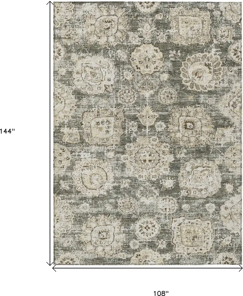 Taupe Beige And Gray Floral Washable Indoor Outdoor Area Rug Photo 3