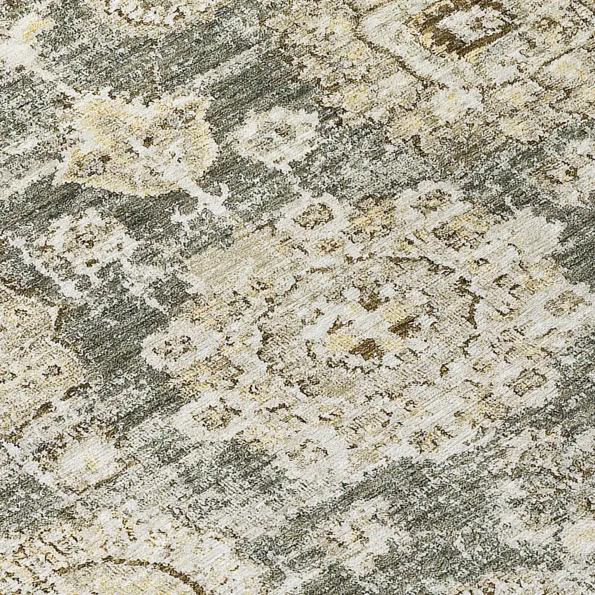 Taupe Beige And Gray Floral Washable Indoor Outdoor Area Rug Photo 8