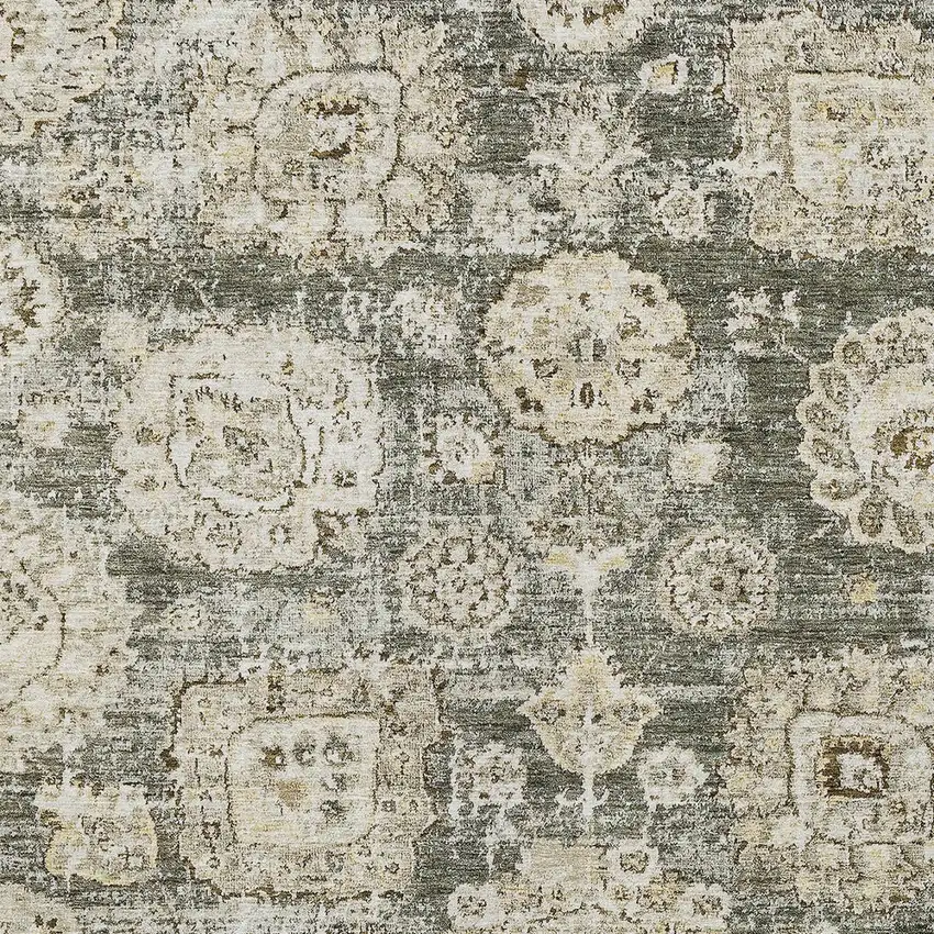 Taupe Beige And Gray Floral Washable Indoor Outdoor Area Rug Photo 4