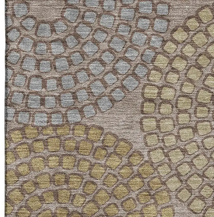Taupe Beige And Gray Geometric Washable Area Rug With UV Protection Photo 4