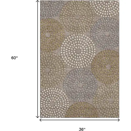 Taupe Beige And Gray Geometric Washable Area Rug With UV Protection Photo 3