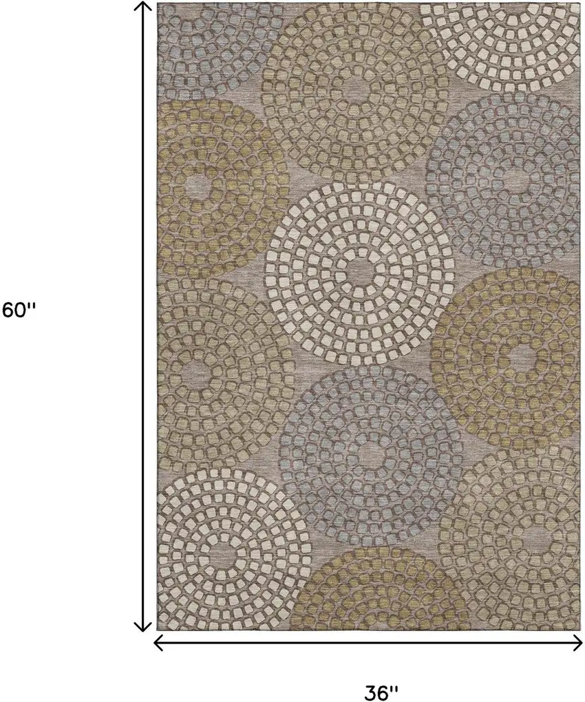 Taupe Beige And Gray Geometric Washable Area Rug With UV Protection Photo 3
