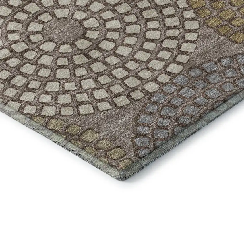 Taupe Beige And Gray Geometric Washable Area Rug With UV Protection Photo 8