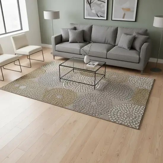 Taupe Beige And Gray Geometric Washable Area Rug With UV Protection Photo 2