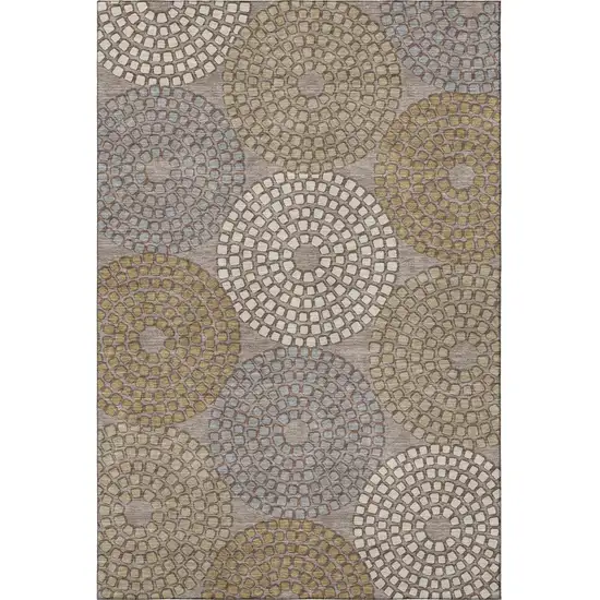 Taupe Beige And Gray Geometric Washable Area Rug With UV Protection Photo 3