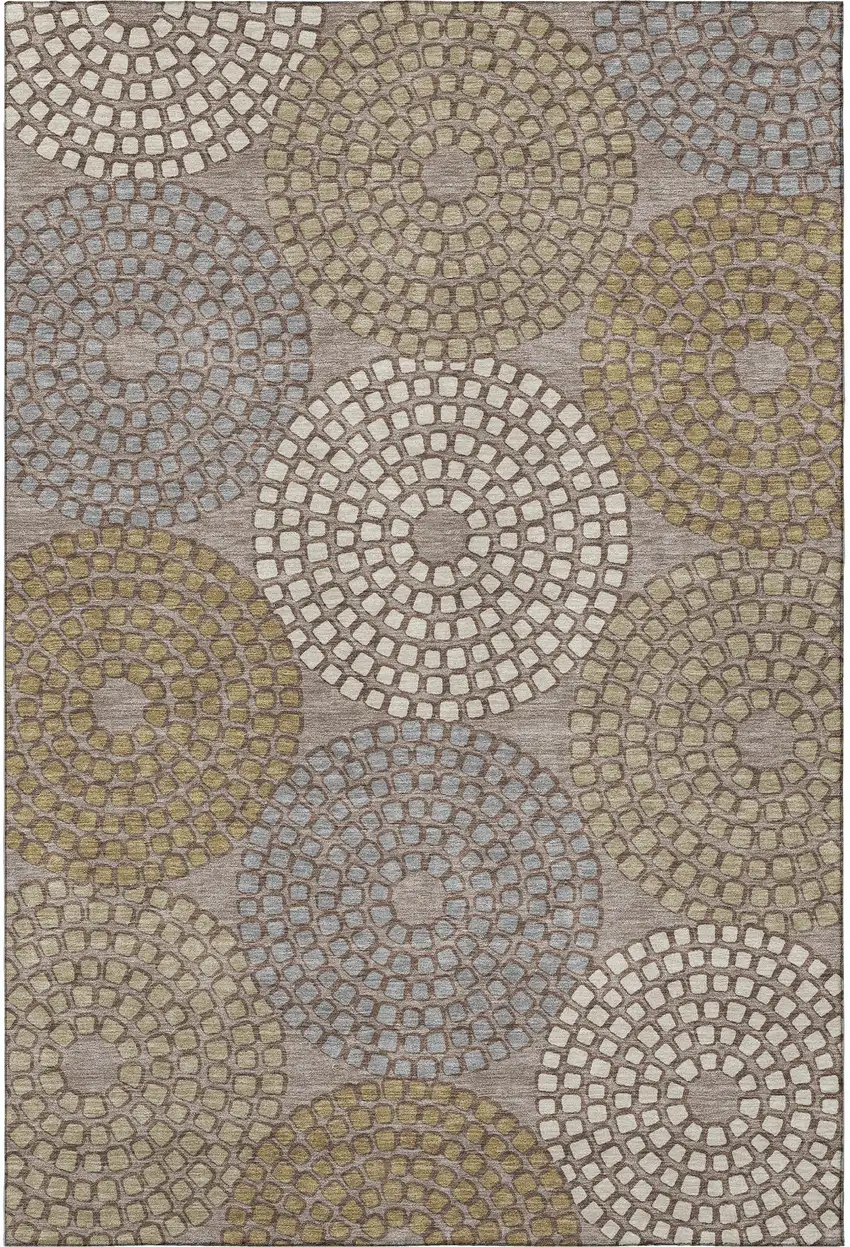 Taupe Beige And Gray Geometric Washable Area Rug With UV Protection Photo 3