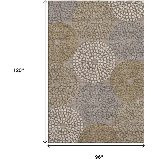Taupe Beige And Gray Geometric Washable Area Rug With UV Protection Photo 9